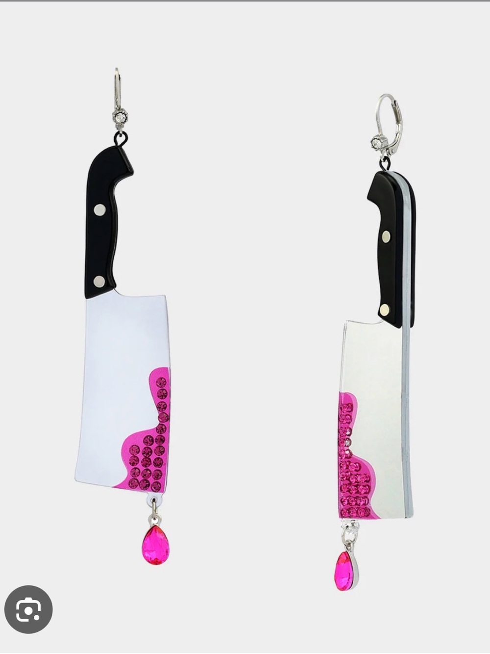 Betsy Johnson Cleaver Knife Dangle Earrings with Hot Pink Crystal Accents